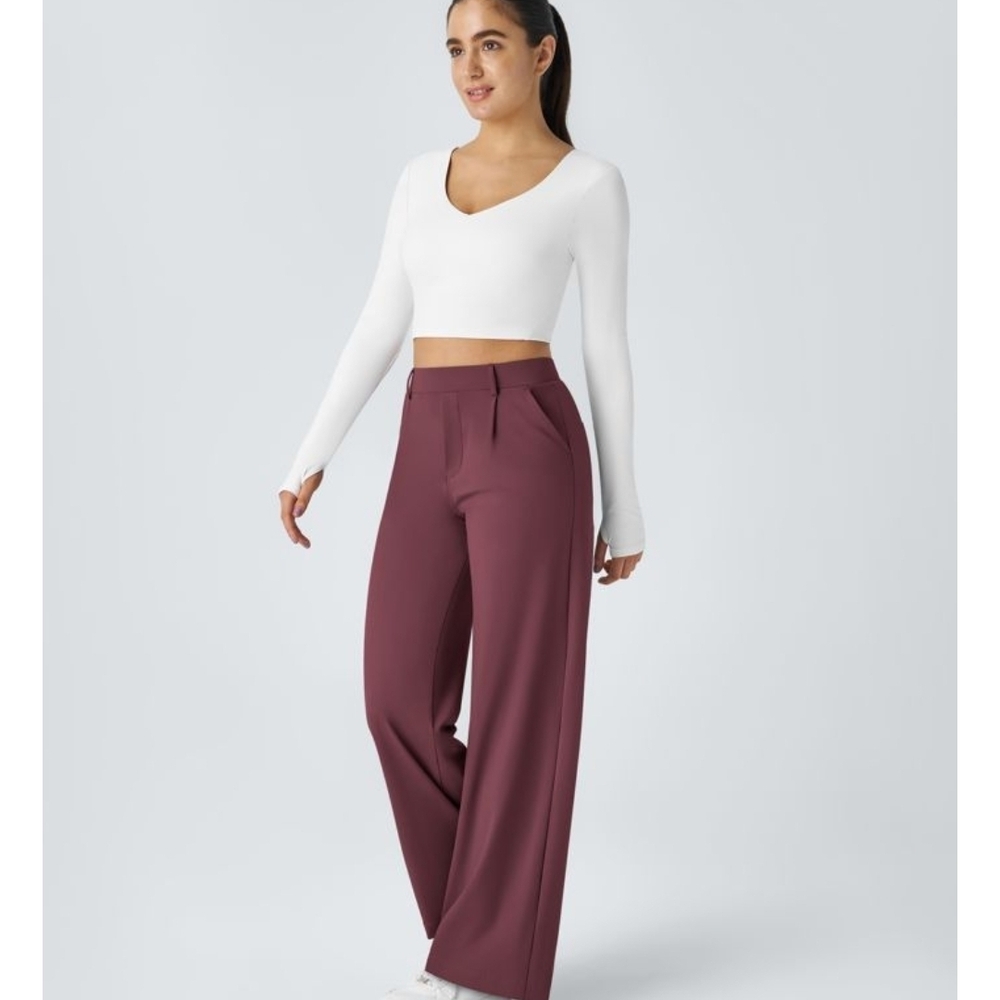 HALARA Women's Burgundy Wide-Leg Pants